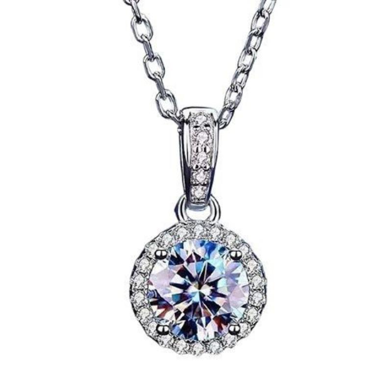 Women Simple Light Luxury Round Imitation Moissanite One Carat Zircon Clavicle Pendant Necklace