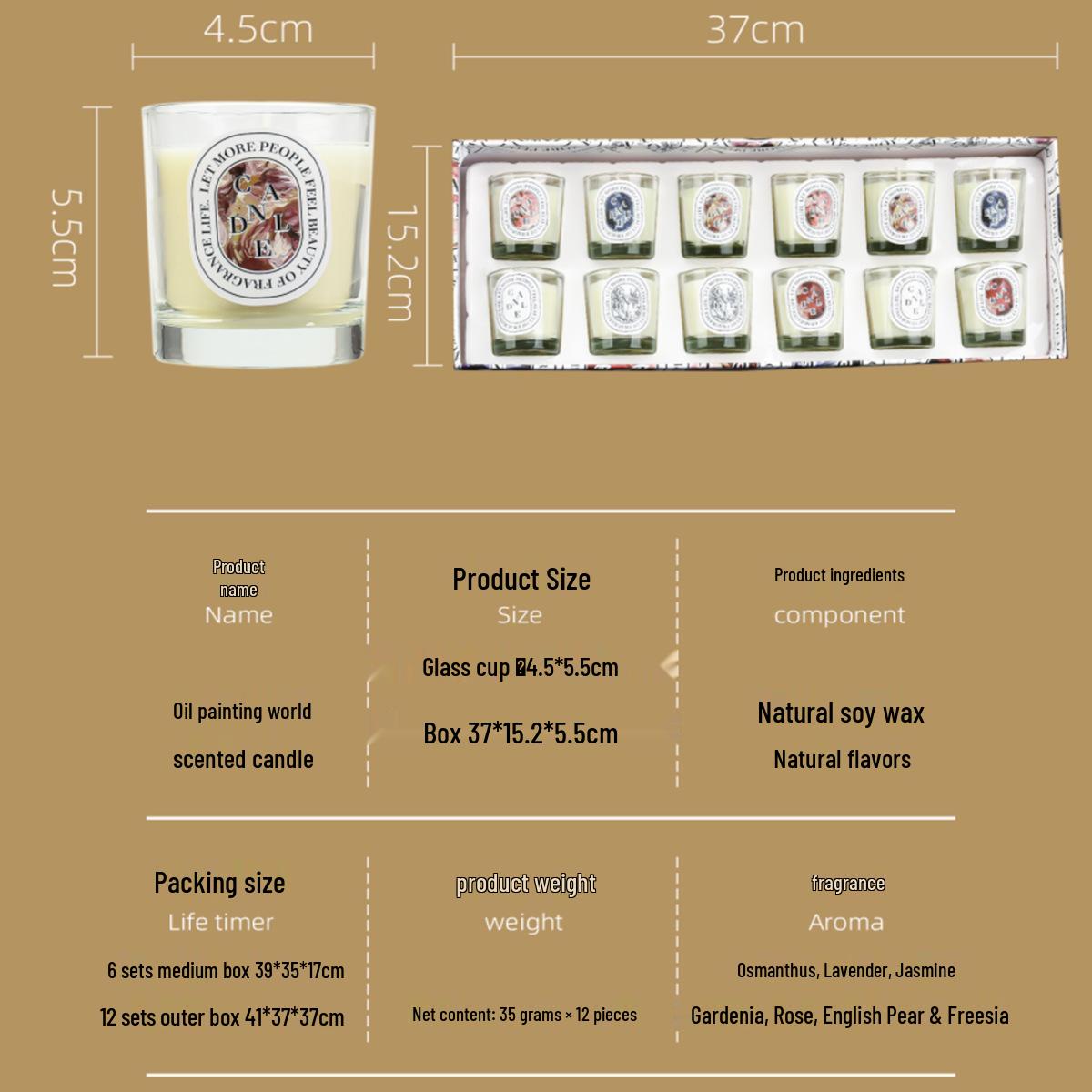 12-Piece Eco-Friendly Soy Scented Candle Gift Set in High-Grade Box