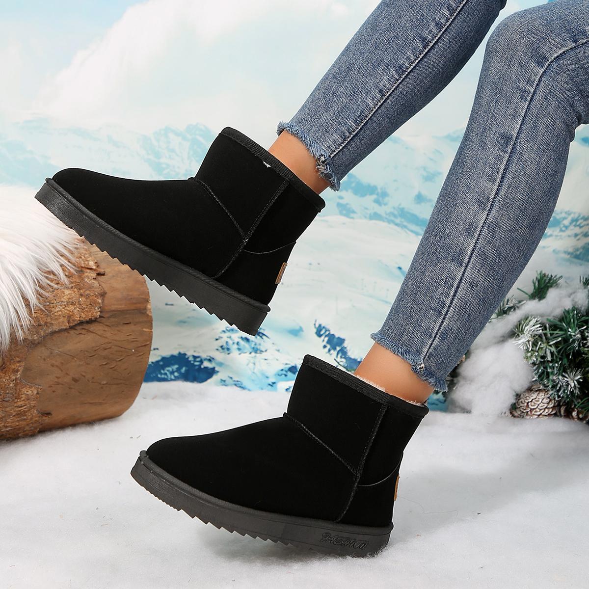 

Women Boots Winter New Plus Fleece Thickened Warm Snow Boots Women Fashion Non-slip Flat Cotton Shoes for Women Botas De Mujer 41 чорний