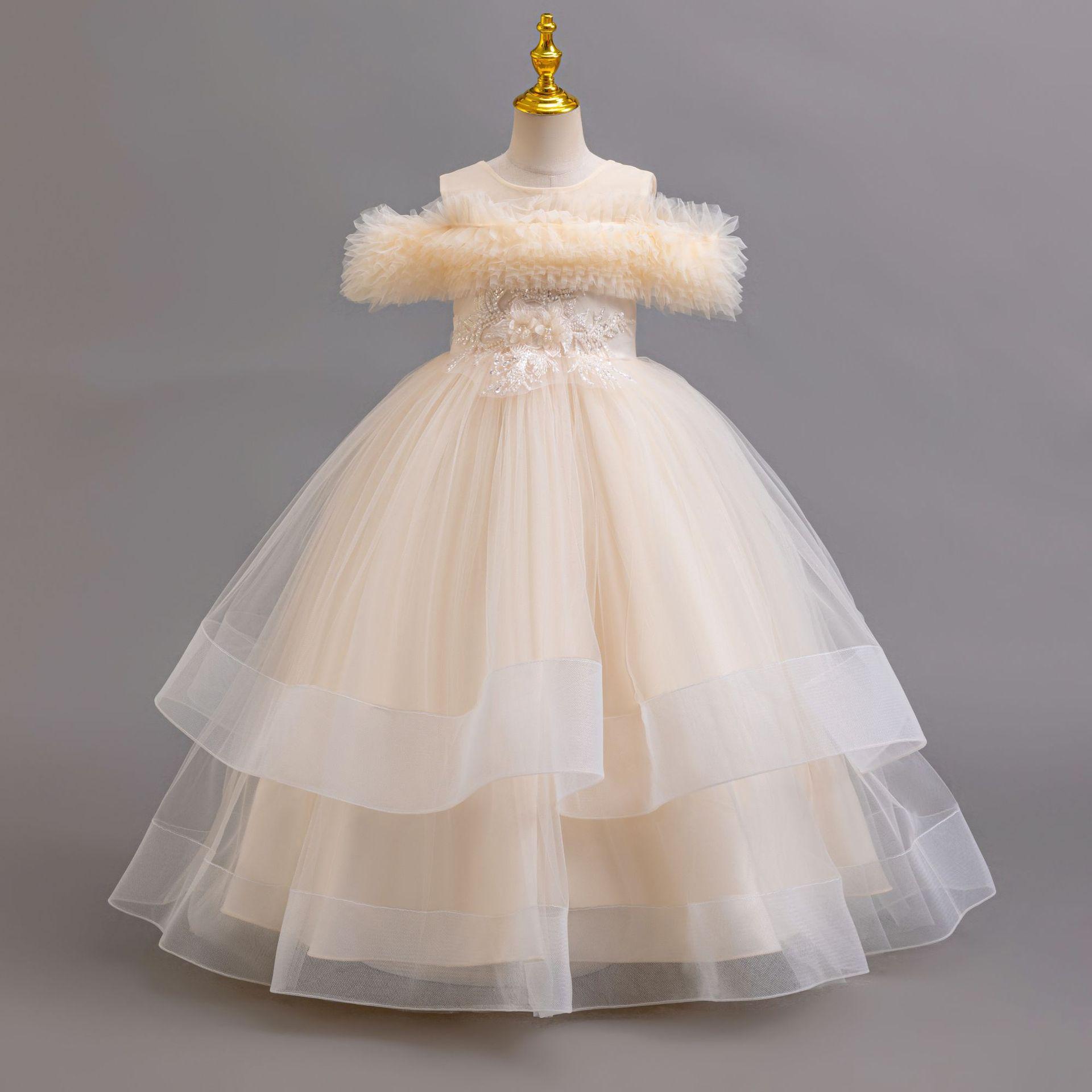 

Новое элегантное платье для девочек, цветочное свадебное платье, длинная вышитая юбка-панто для девочек 4-12 лет, платье для игры на фортепиано 150 шампанского