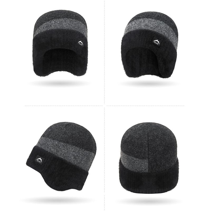 Winter Wool Warm Color-Matching Ear Protection Knitted Hat Men's Outdoor Cold-Proof Velvet Neck Set Two-Piece Wool Hat
