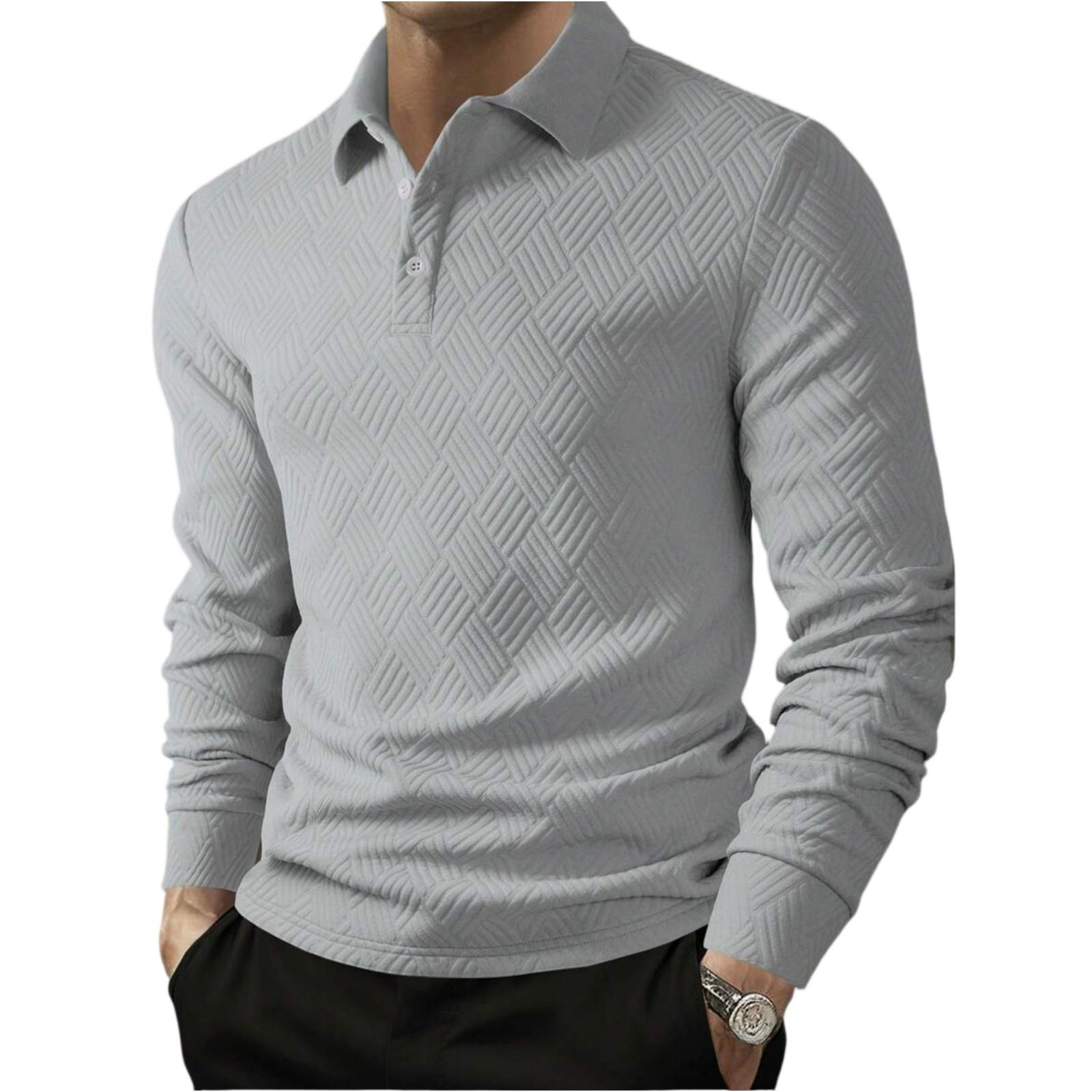 Men s Casual Lapel -color Long-sleeved Shirt Top S