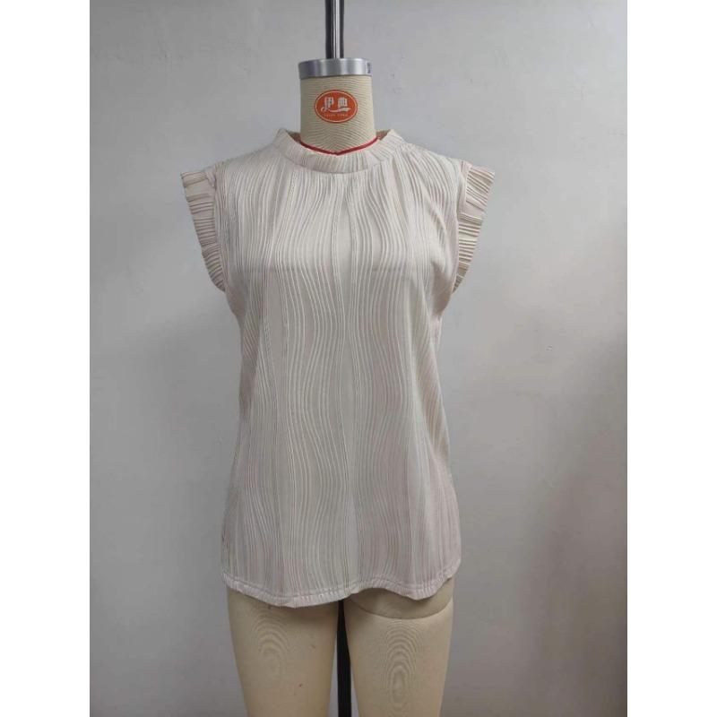 Round Neck Short Sleeved Textured T-shirt Top for Women