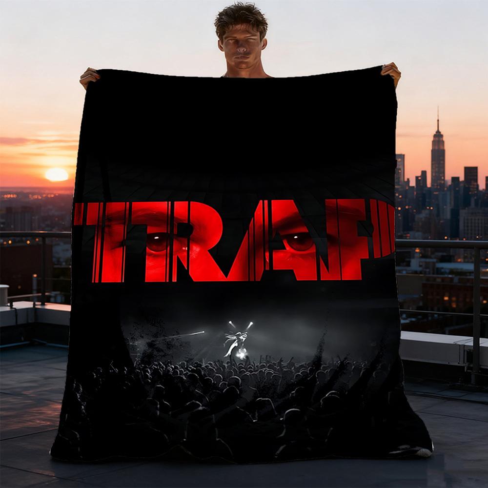 1pc Trap Music Outdoor Flannel Blanket, Cozy & Warm Soft Te Playful Design, Napping Camping, 75X95CM