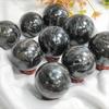 1Pc 0.44-1.1LB Large Astrophyllite Garnet Sphere With Wood Based Stand Crystal Quartz Collection Black Firework Reiki