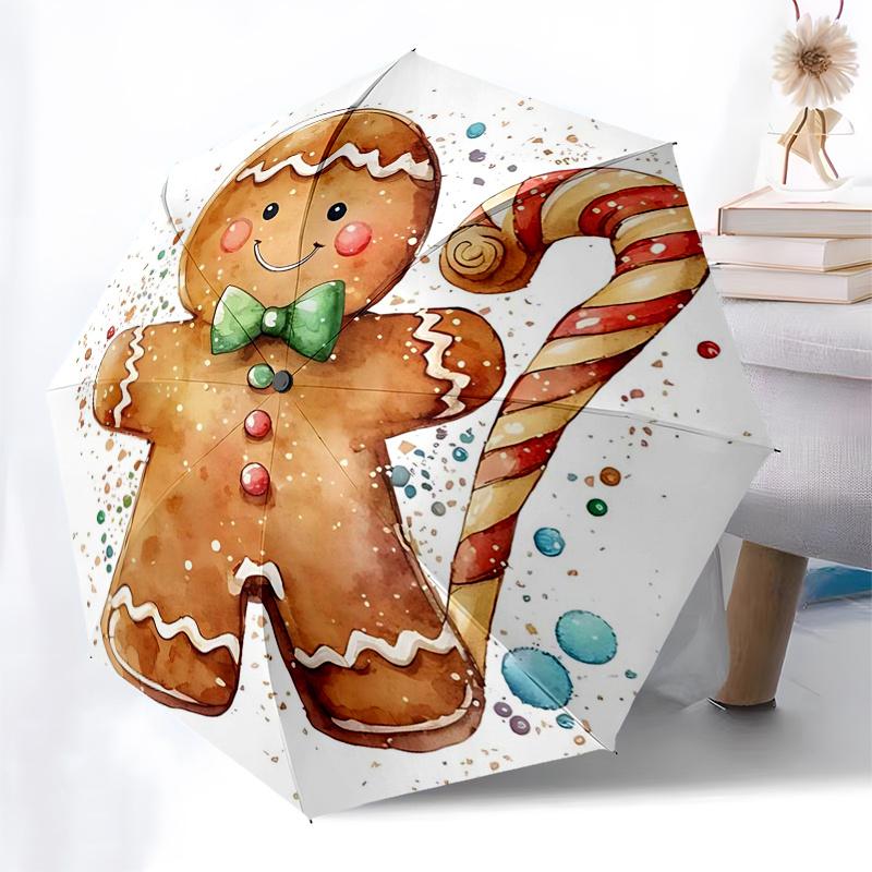 Gingerbread Man Themed Travel Umbrella-8 Ribs Automatic Opening and Closing, Portable Folding Design, Compact and Stylish Umbrella Suitable