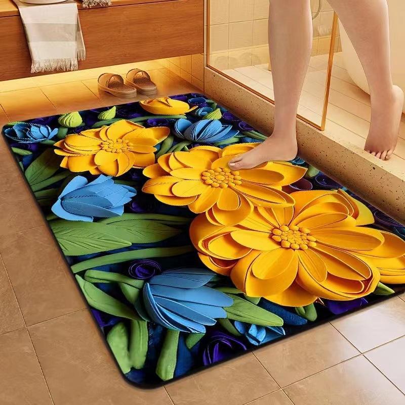 Three Dimensional Flower Floor Mat Bathroom Diatom Mud Anti Slip  Dirt Resistant and Quick Drying Floor Mat Household Water Absorption Carpet