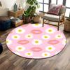Pink Background with Daisies and Lips Print Round Rug, Living Room, Bedroom, Playroom Carpet, Non Slip Floor Mat, Gift