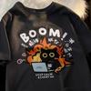 2025 New Short Sleeved T-shirt For Women In Summer New Loose Casual Cartoon Work Cat Print Oversized Top Casual Clothing