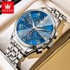 OLEVS 7113 Moon Phase Automatic Mechanical Men's Watches Fashion Rhombus Mirror Perpetual Calendar Luxury Business Man Watch New