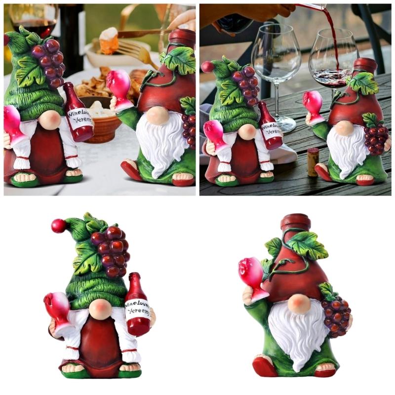 Resins Gnomes Miniature Statue with Wine and Grapes Designs Ornament for Festives Table Centerpieces and Seasonal Decors