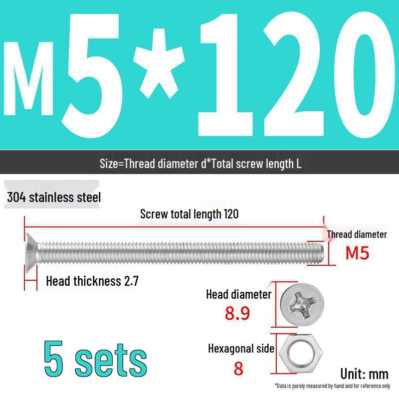 304 Stainless Steel Extra Long Phillips Flat Head Screws and Nuts Set (2M, 3M, 4M)