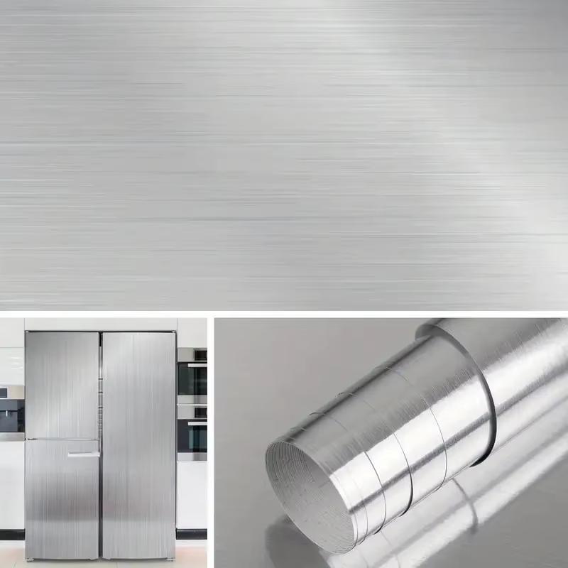 40cm Brushed Silver Self-adhesive Wallpaper Fire-resistant and Waterproof Modern Refrigerator Living Room Kitchen Countertop