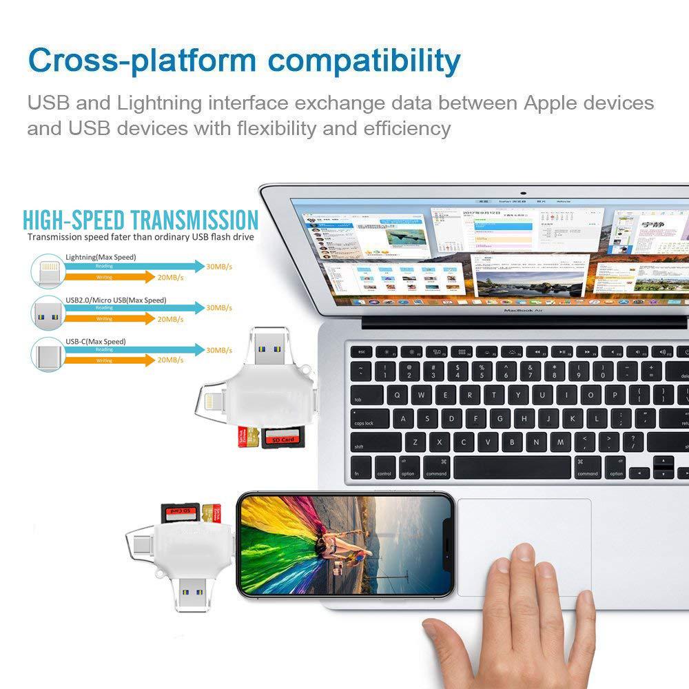 4-in-1 Card Reader for +Micro USB+USB3.0+Type-C Interface for iPhone iPad Android  Smartphones