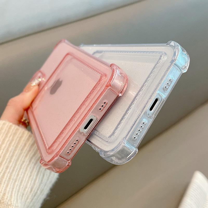 Glitter Transparent Card Phone Case For Iphone 13 11 12 Pro Max Xs Max Xr X Xs 13pro Wallet Soft Silicone Shockproof Back Cover