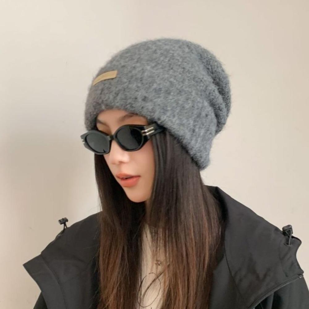 Soft Plush Woolen Hat Korean Style Brimless Beanie Cap Personality Knitted Pullover Hat  Female