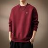 Premium American Style Heavyweight Embroidered Round Neck Men's Winter Hoodie with Velvet, Loose Fit Casual Pullover.