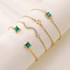 4 Piece Women Retro Geometric Love Star Set Green Diamond Square Bracelet And Bracelet Set Fashionable And Versatile Handpiece