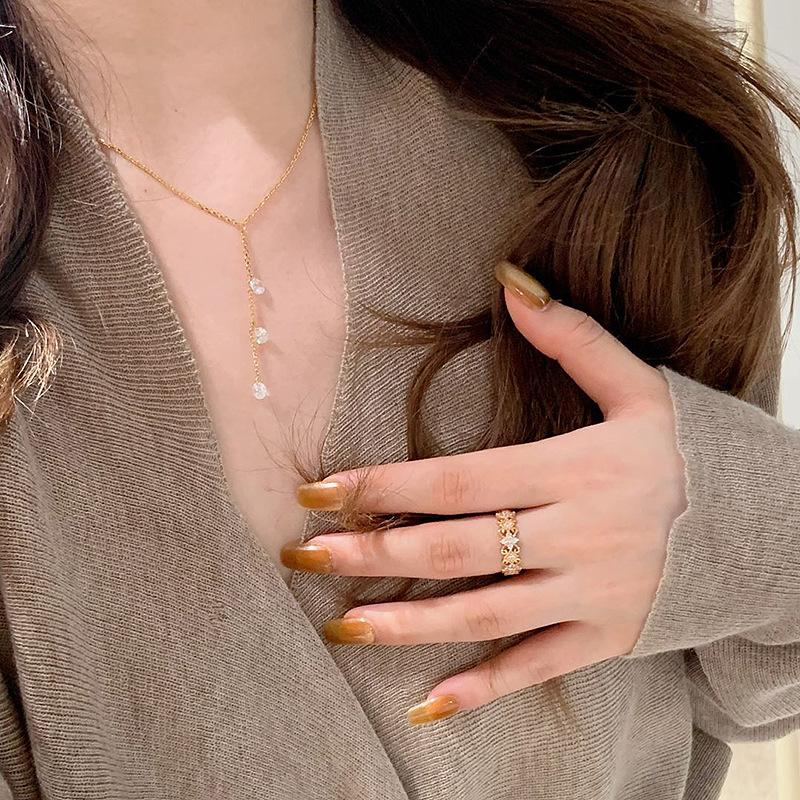 New In Sparkling Exquisite Micro Inlaid Circular Gemstone Tassel Collar Chain Silver 925 Minimalist Chain Necklace Party Jewelry
