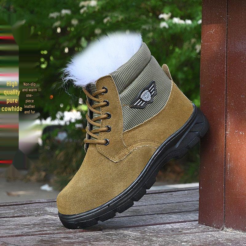 

Extra Thick Fleece-Lined Cowhide Snow Boots for Winter Outdoor Protection 38