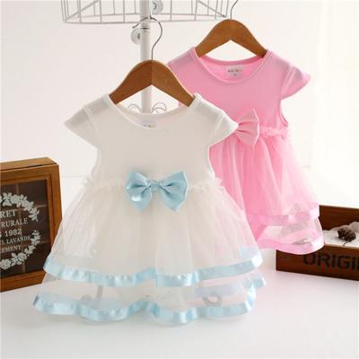 Girl Dress Lovely Net Yarn Splicing O-neck Baby One-piece Romper Mesh Dress for Party