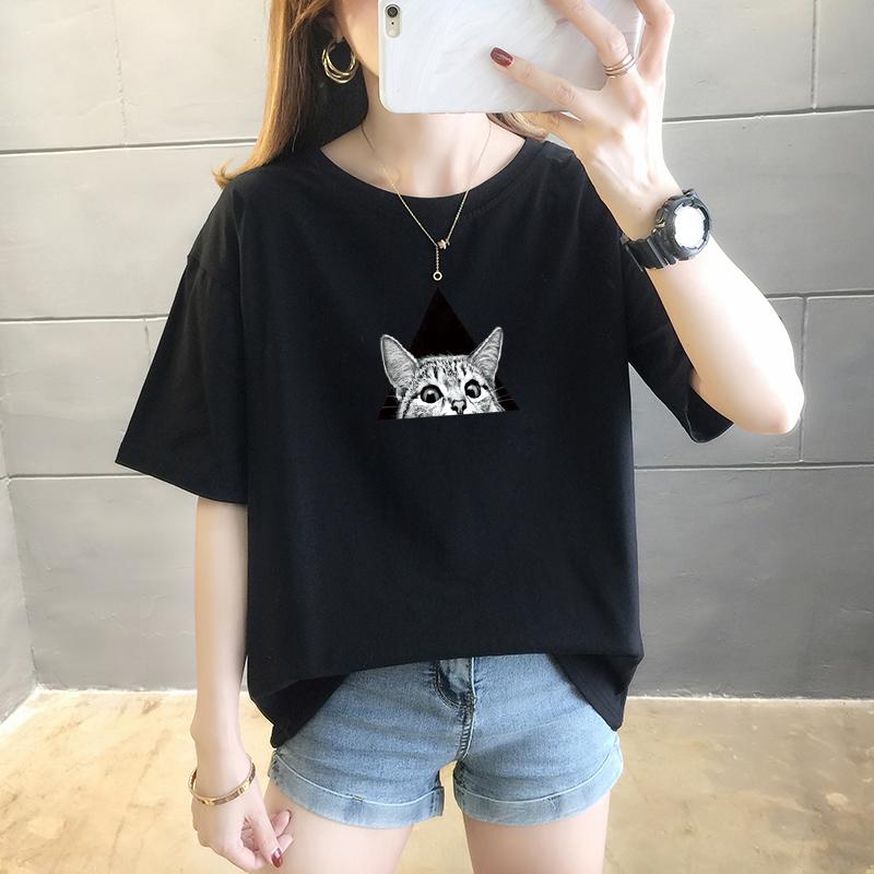 Summer pure cotton Casual loose student T Shirt Women's Y2k Tops Harajuku funny cartoon print Short Sleeve T-shirts Women