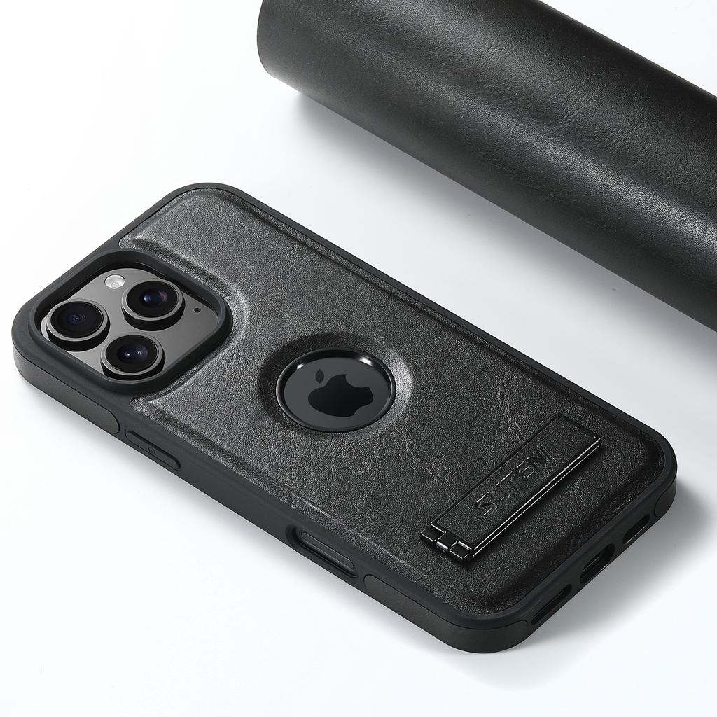 SUTENI G2 For iPhone 16 Pro Max Magnetic Case Leather Phone Back Cover Waxy Texture Kickstand