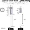 200 Pcs Led Diode Lights LED Diodes 3mm 5mm Clear LED Light Emitting Diodes Bulb LED Lamp for Science Experiment Circuit