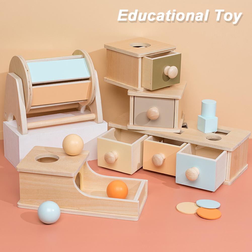 

Montessori Wooden Toys Baby Coin Ball Busy Drum Color Shape Cognition Match Educational Training Sensory Toy Baby Teaching Aid Gifts Stick Pad