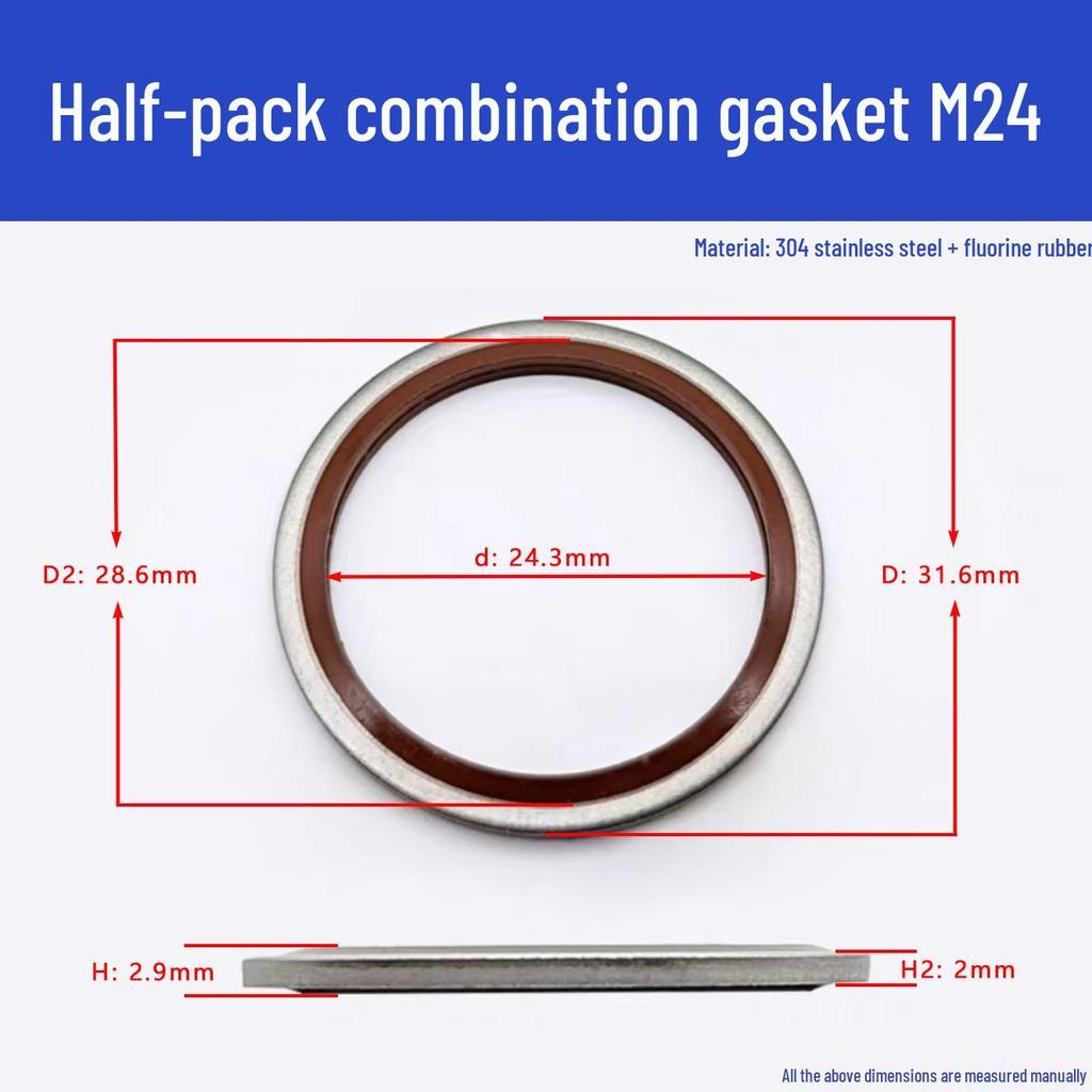 JB982 High-Temp Resistant Fluororubber Gasket, 304 Stainless Steel, Semi-Encapsulated, Wear & Pressure Resistant.