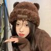 Women's Soft Bear Ear Plush Hat - Large Head Fit, Autumn/Winter Warmth, Sweet Loose Style, Ear Protection