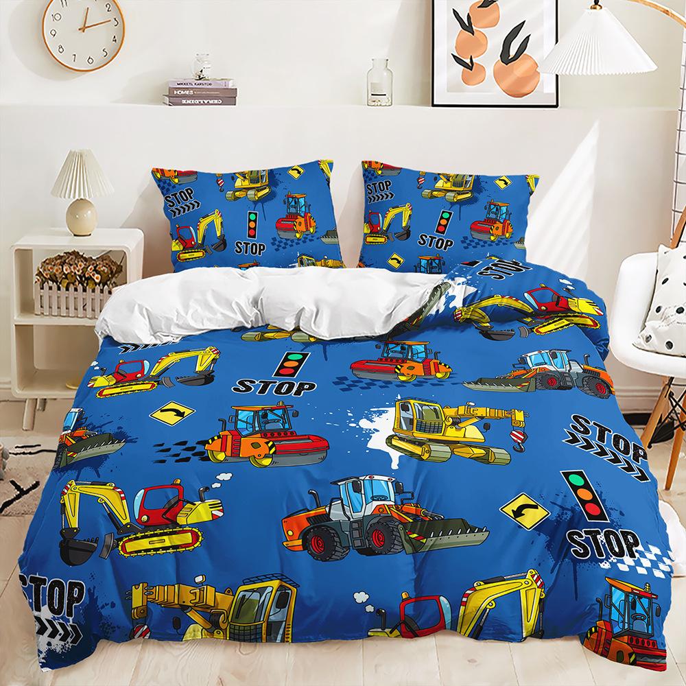 Three-Piece Bulldozer Large Truck Quilt Cover Two-Piece Bedding Kit