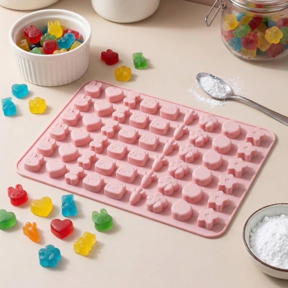 Silicone Candy Mold 54 Cavities, Temperature Resistant -40°C to 240°C, 20.5x15x0.8cm, Pink, for Chocolate Gummy Ice Cube Baking