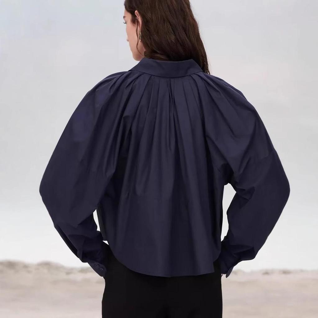 2024 Autumn/Winter Women's European & American Style Long Sleeve Poplin Loose Casual Top