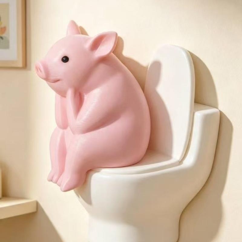 Cute Resin Pink Pig Sitting On Toilet Figurine Adorable Funny Design For Bathroom Bedroom Desktop Home Decor Gift For Pig Lovers