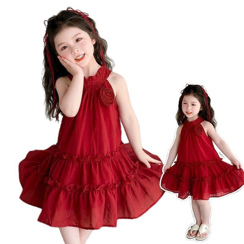 Girls Sleeveless Off Shoulder Princess Dress Fashion Short Skirt Kids 3-8 Years Old