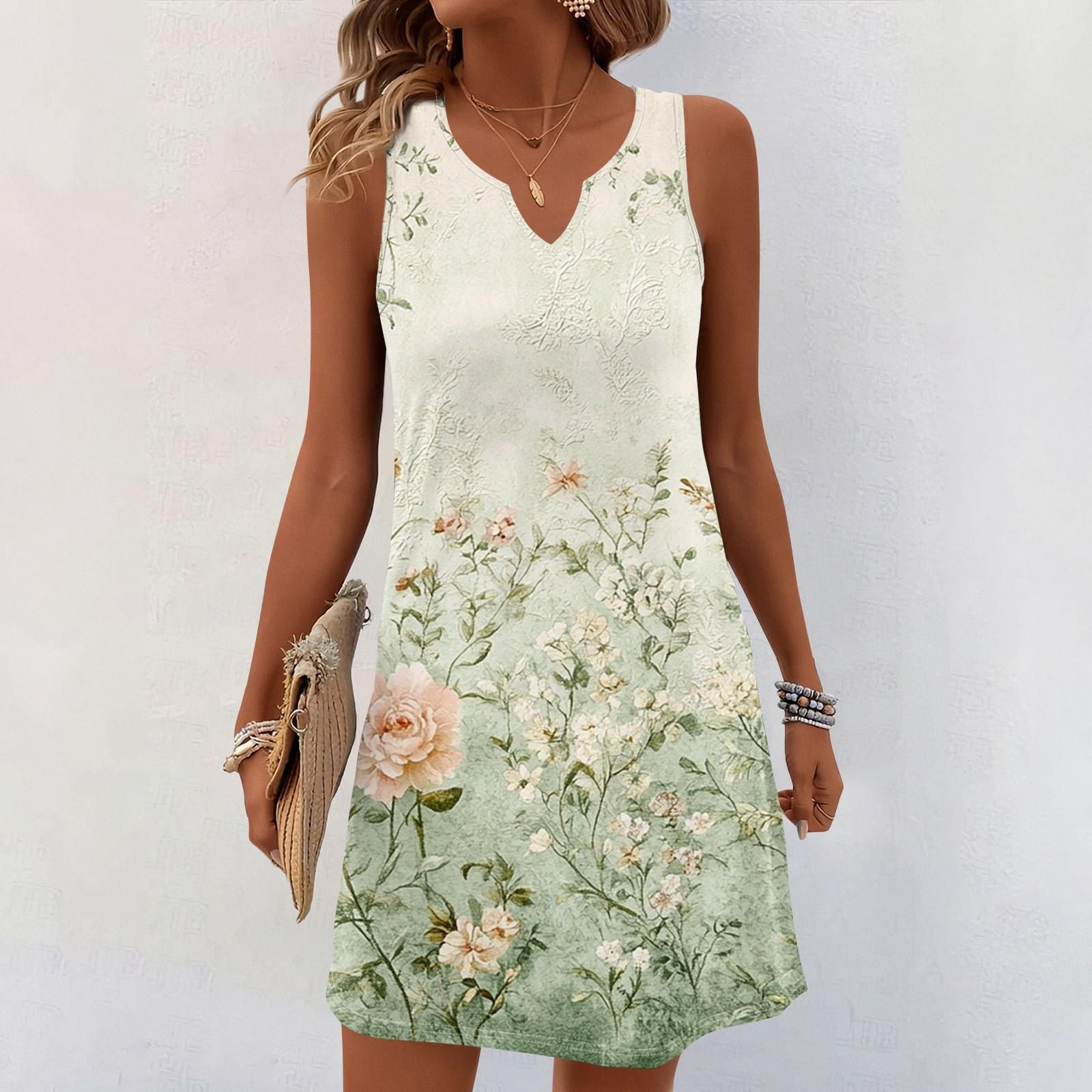 

Женские летние платья с V-образным вырезом и принтом без рукавов Сарафан Повседневное платье M