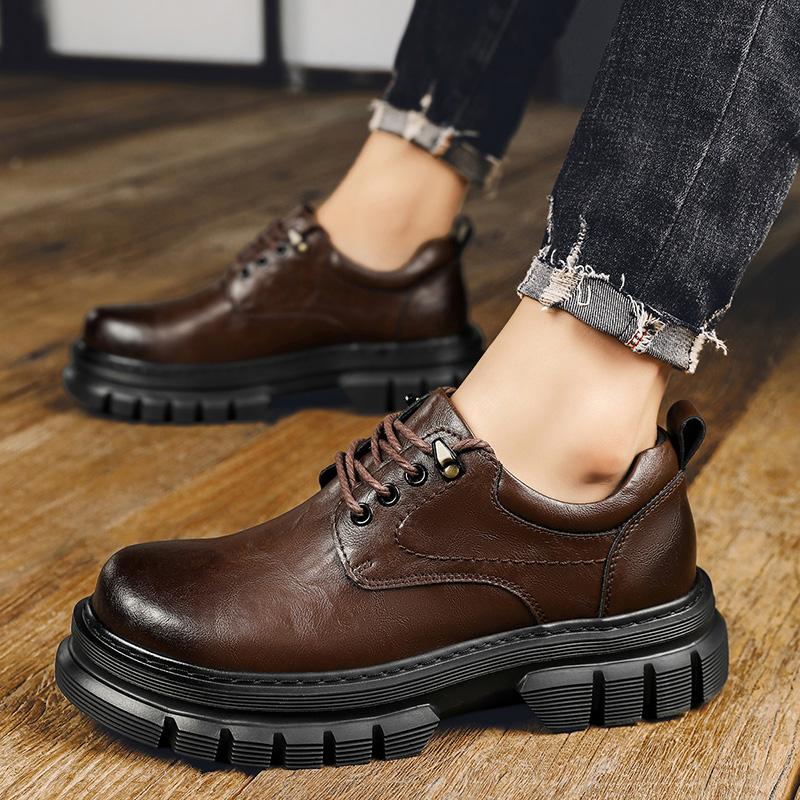 Pantofi Casual Bărbați din Piele Naturală la Modă cu Talpă Groasă, Pantofi Oxford Clasici de Afaceri pentru Bărbați, Încălțăminte de Club, Pantofi Noi pentru Bărbați cu Șireturi