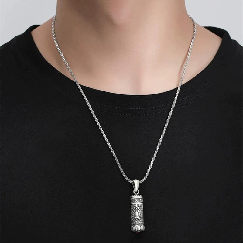 S925 Sterling Silver Cinnabar Gawu Box Pendant, Men's and Women's Jewelry Necklace, Retro and Old Guochao Pendant, Personalized Removable.