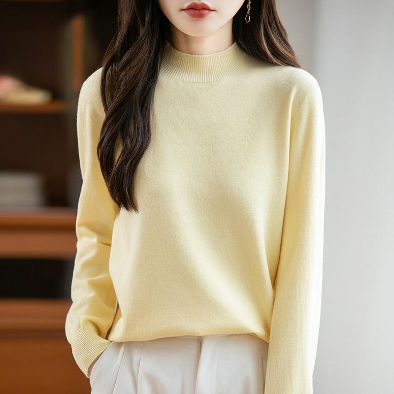 The New Semi-high and Round Neck Pullover for Women In Autumn and Winter Is Versatile. It Is Loose and Slimming, with A Solid Color Inner Sweater