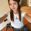Korean Cat Print Crew Neck Front Shoulder Short-sleeved T-shirt Women's Summer New Thin Versatile Short Sweet Spice Top