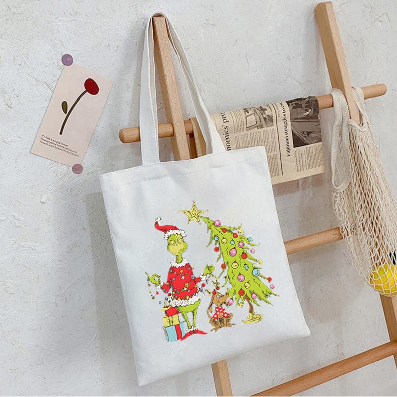 Christmas Printed Shoulder Bag Student Casual Handbag Large Capacity Canvas Bag
