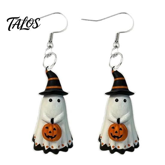 Halloween Earrings Cute Ghost Earrings, with Pumpkin Wizard Hat Decor, Durable Chain Buckle Drop Lightweight Acrylic Pendant Party