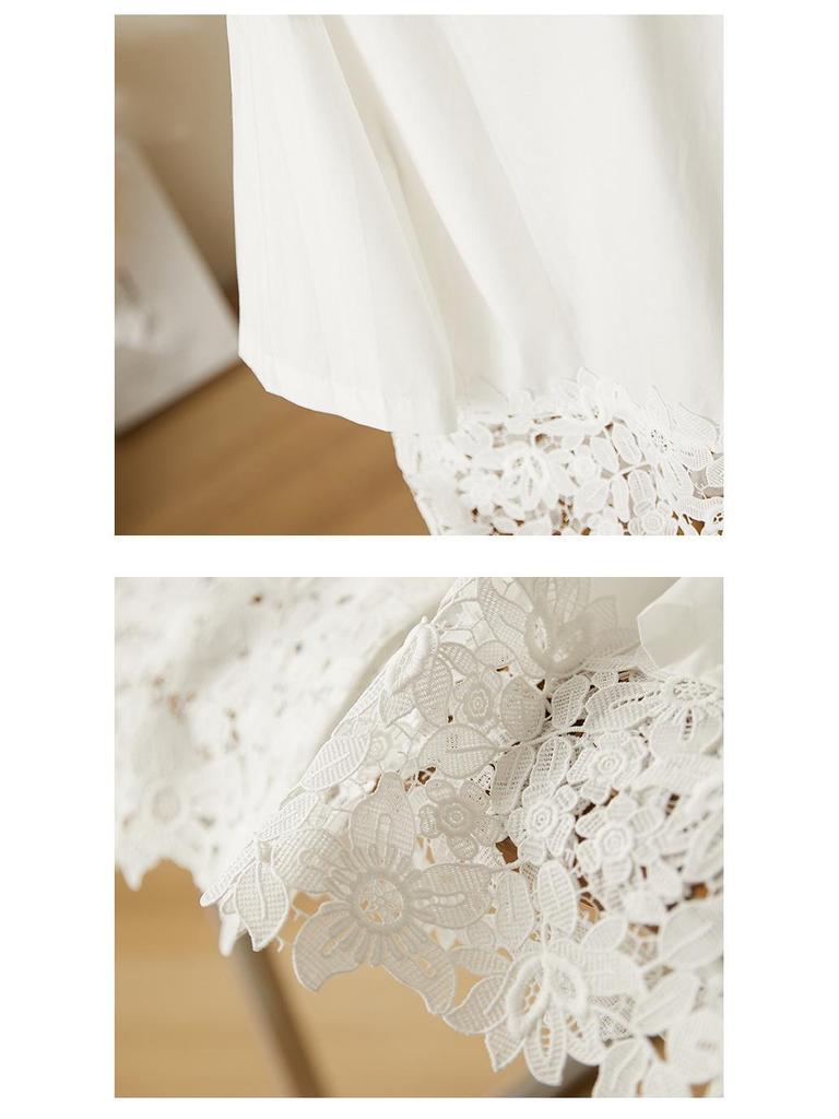 Damen Sommer Tencel Bluse: Einzigartiger Saum, Bestickt, Kurzärmeliges Design