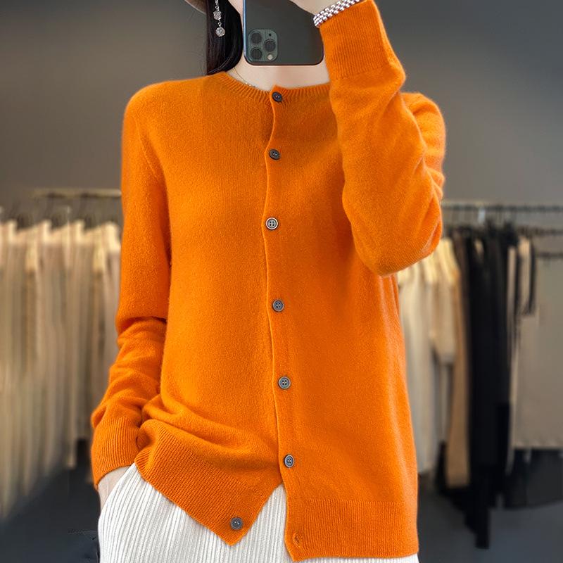 Women's Wool Cardigan: Autumn/Winter Round Neck Long Sleeve Knit Sweater, Slimming & Loose Fit