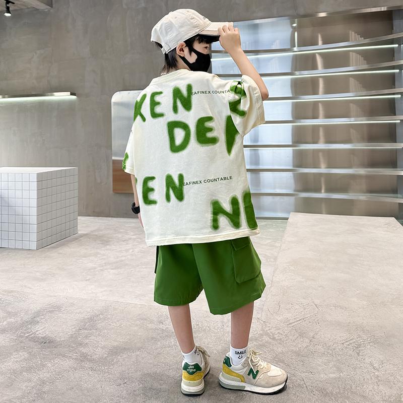 Summer Boys' Sets Clothing Kids Cotton T-shirt Shorts 2 Pieces Tracksuit Age 5-14 Years Old