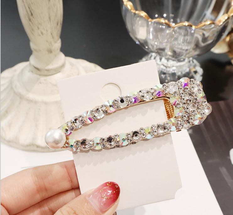 Luxury Full Crystal Pearl Hair Clips Pins Fashion Geometric Waterdrop Rectangle Duckbill Clip For Women Girls Hair Accessories