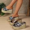 Fashion Fashion Leopard Thick Bottom Slippers Women Plus Size Open Toe Patent Leather Slides Female 2025 Patchwork Wedge Slippers Mujer