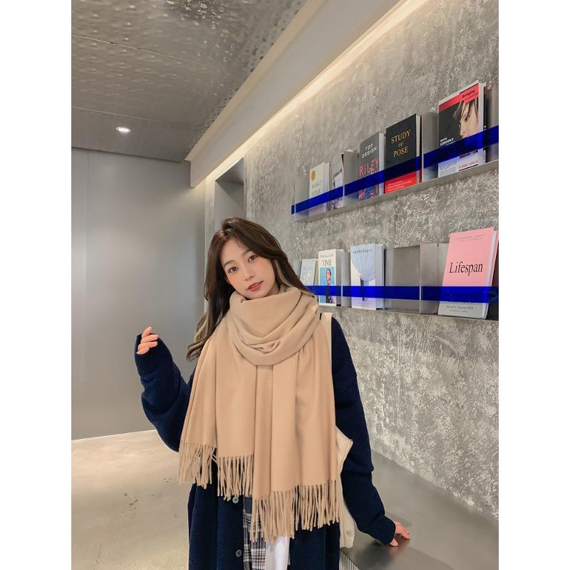 Scarf Women's Autumn and Winter New Wool Cashmere Scarf Versatile Men's Shawl Dual Purpose Solid Color Scarf