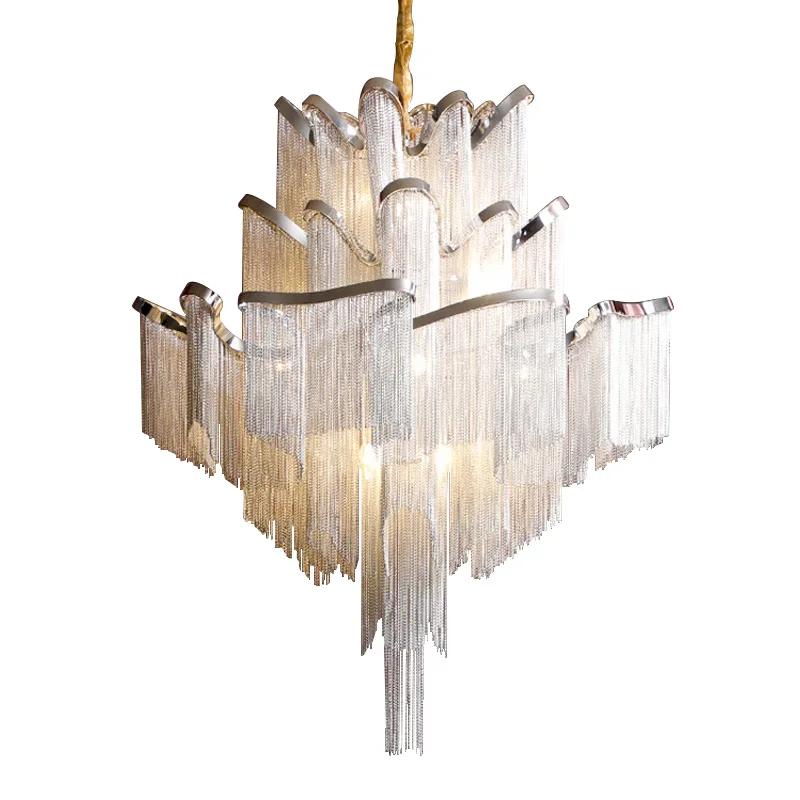 LED Post-modern Tassel Chandelier Duplex Building Loft Apartment Chandelier Italian Villa Living Room Staircase Light Luxury